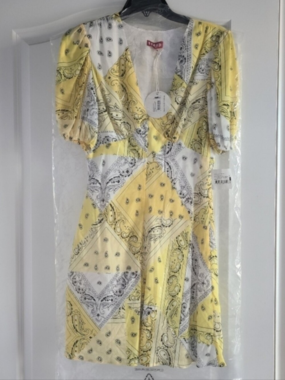 STAUD - Yellow and White Bandana-Print Milla Mini Dress Womens Size 4